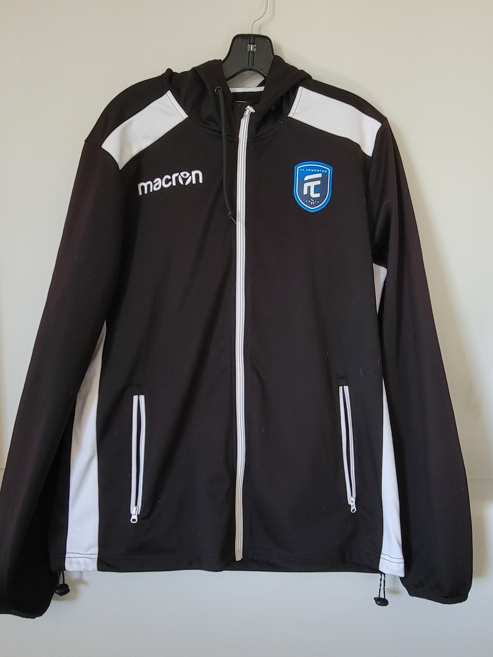 Vintage FC Edmonton MACARON Black and White Full-Zip Hooded Performance Jacket